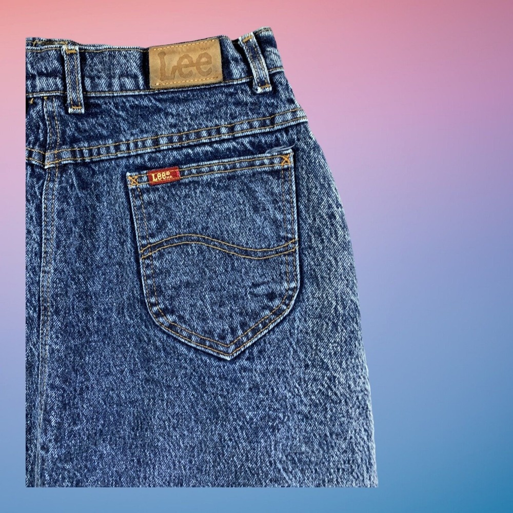 Vintage‎ Lee Denim Skirt Womens 14 High Waist Medium Wash Midi Y2K 90s USA - Picture 4 of 12